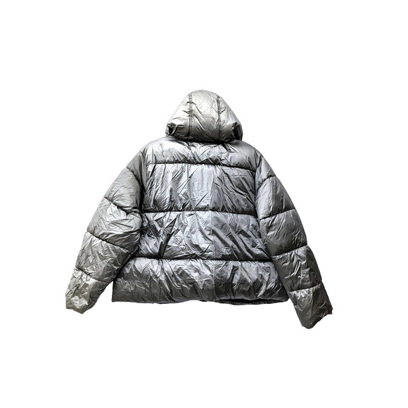 Ava Viv Puffer Jacket Short 2X Plus Winter Hood Coat Faux Fur Full Zip Silver - Picture 3 of 9